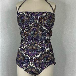 J Crew Antique Paisley Ruched Bandeau Convertible Swimsuit new without tags